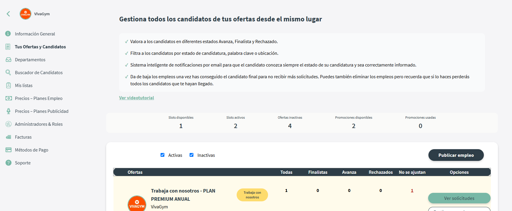 vivagym dashboard